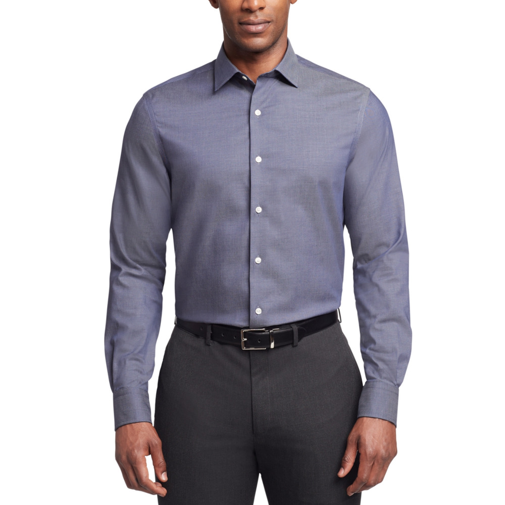 Tommy Hilfiger Men Button Down Dress Shirt Peacot Size 17.5X36/37 (XL)